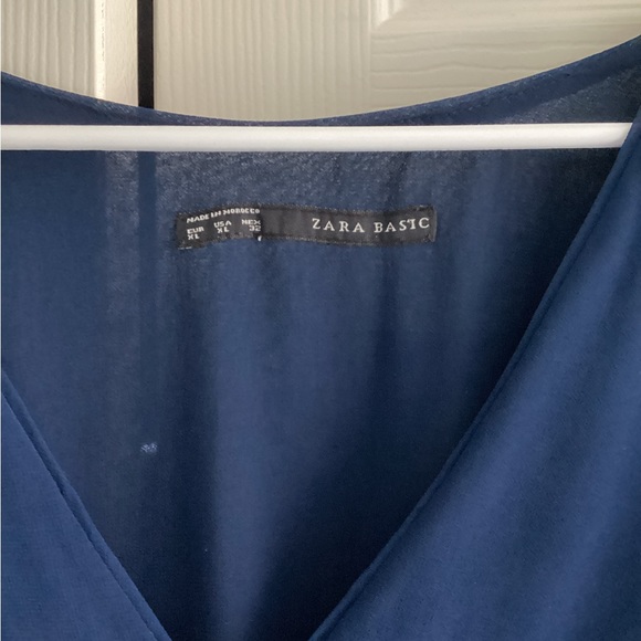 ZARA Navy Blue Ruffle V-Neck Dress - Picture 4 of 5